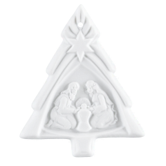 Baumschmuck, Weihnachtsbaum mit Maria & Josef, Medaillen, weiß, H 5,5 cm
