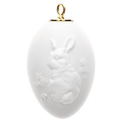 Osterei mit Relief, Hase, Form "Neuer Ausschnitt", Weiß, Biskuit, H 5 cm
