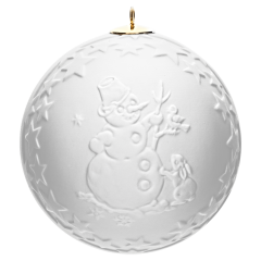 Kugel mit Relief, Schneemann, Weiß, bisquit, Ø 7 cm