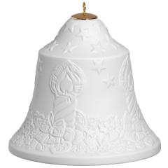 Baumschmuck Glocke mit Relief, Adventskranz, Weiß, Biskuit, H 8 cm