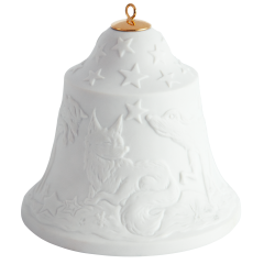 Baumschmuck Glocke mit Relief, Füchse, Weiß, Biskuit, H 8 cm