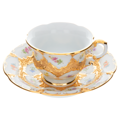 Espressotasse, Form "B-Form", Gestreute Blümchen, bunt, Goldbronze, leicht, V 0,1 l