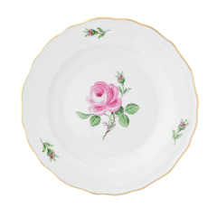Speiseteller, Form "Neuer Ausschnitt", Rose mitte, bunt, Goldrand, Ø 22 cm