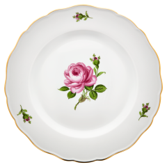 Speiseteller, Form "Neuer Ausschnitt", Rose mitte, bunt, Goldrand, Ø 28 cm