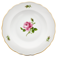 Suppenteller, Form "Neuer Ausschnitt", Rose mitte, bunt, Goldrand, Ø 22 cm