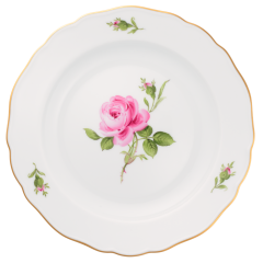 Vorspeise- und Dessertteller, Form "Neuer Ausschnitt", Rose mitte, bunt, Goldrand, Ø 18 cm
