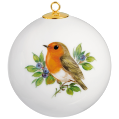 Baumschmuck Kugel, Vintage Vogelmalerei, Rotkehlchen, Goldrand, Ø 5 cm