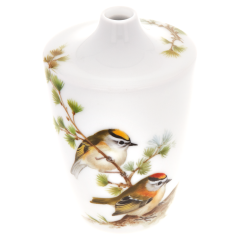 Vase, Form "MEISSEN® Cosmopolitan", Vogelmalerei, 3 Goldhähnchen auf Lärchenzweig, H 11 cm