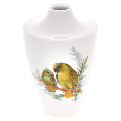 Vase, Form "MEISSEN® Cosmopolitan", Vogelmalerei, 2 Amazonen auf Ast und Palmwedel, H 18 cm