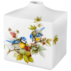Vase, Form "MEISSEN® Cosmopolitan", Vogelmalerei, 3 Blaumeisen auf Himbeerzweig, H 13 cm