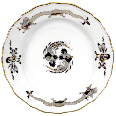 Vorspeise- und Dessertteller, Form "Neuer Ausschnitt", Reicher Drache, schwarz, goldschattiert, Goldrand, Ø 20 cm
