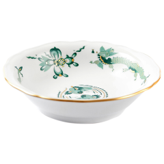 Dessertschale, Form "Neuer Ausschnitt", Reicher Drache, grün, goldschattiert, Goldrand, Ø 14,5 cm