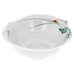 Dessertschale, Form "Wellenspiel Relief", Waldflora mit Insekten, bunt, weißer Rand, Ø 14,5 cm