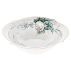 Schüssel, groß, Form "Wellenspiel Relief", Waldflora mit Insekten, bunt, weißer Rand, Ø 27 cm