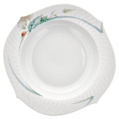 Suppenteller, Form "Wellenspiel Relief", Waldflora mit Insekten, bunt, weißer Rand, Ø 23,5 cm