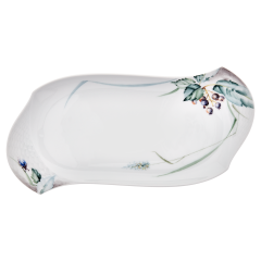 Platte, Form "Wellenspiel Relief", Waldflora mit Insekten, bunt, weißer Rand, L 31 cm