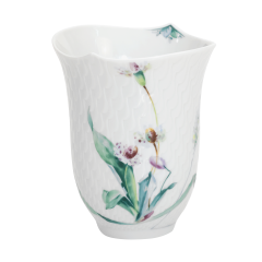 Becher, Form "Wellenspiel Relief", Waldflora mit Insekten, bunt, weißer Rand, V 0,25 l