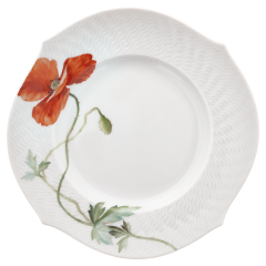 Brotteller, Form "Wellenspiel Relief", Blumenmalerei "Wilder Mohn", rot, weißer Rand, Ø 19,5 cm