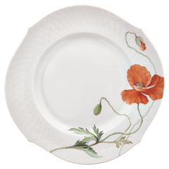 Vorspeise- und Dessertteller, Form "Wellenspiel Relief", Blumenmalerei "Wilder Mohn", rot, weißer Rand, Ø 22,5 cm