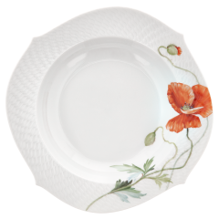 Suppenteller, Form "Wellenspiel Relief", Blumenmalerei "Wilder Mohn", rot, weißer Rand, Ø 23,5 cm