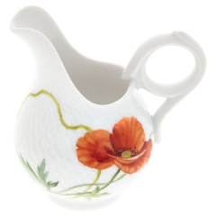 Milchkännchen, klein, Form "Wellenspiel Relief", Blumenmalerei "Wilder Mohn", rot, weißer Rand, V 0,12 l