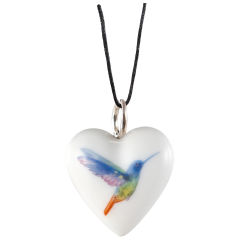 Anhänger Herz mittel, Weißgold, Kolibri, bunt, 2,2 x 1,8 cm