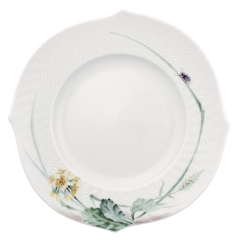 Brotteller, Form "Wellenspiel Relief", Waldflora mit Insekten, bunt Motiv: Himmelsschlüssel, Ø 19,5 cm