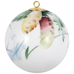 Baumschmuck Kugel, Waldflora mit Insekten, Fichtenzapfen, weißer Rand, Ø 5 cm