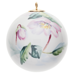 Baumschmuck Kugel, Waldflora mit Insekten, Christrose, weißer Rand, Ø 5 cm