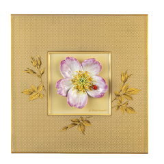 Wandbild Heckenrose mit Marienkäfer, Unikat Horst Bretschneider, 23 x 23 cm