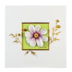 Wandbild Cosmea mit Marienkäfer, Unikat Horst Bretschneider, 23 x 23 cm