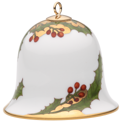 Miniatur-Glocke, Stechpalme, bunt und gold, Goldrand, H 5 cm