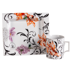 Homeoffice-Set, 2-tlg., Henkelbecher, Vide-Poche, "Flower Ornament"