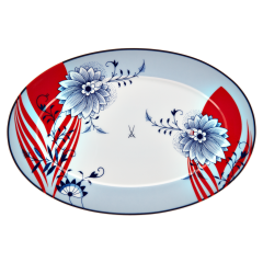 Platte, oval, Form "No 41", "MEISSEN Collage", "Bloomy Feathers", L 30 cm