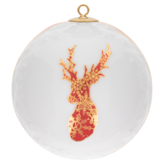 Baumschmuck Kugel Reliefsterne, Hirsch, rot/gold, Ø 7 cm