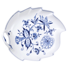 Konfektblatt, Form "Neuer Ausschnitt", Zwiebelmuster, kobaltblau, weißer Rand, L 19 cm