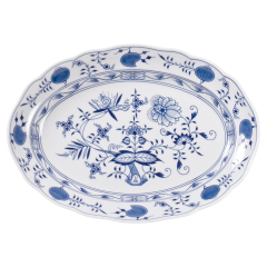 Platte, oval, Form "Neuer Ausschnitt", Zwiebelmuster, kobaltblau, weißer Rand, L 35 cm