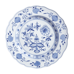 Speiseteller, Form "Neuer Ausschnitt", Zwiebelmuster, kobaltblau, weißer Rand, L 25 cm