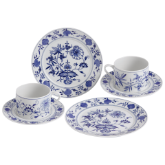 Gedeck-Set, 6-tlg., Zwiebelmuster, kobaltblau, weißer Rand