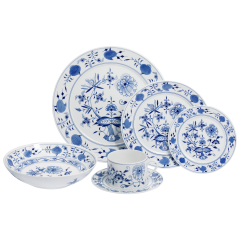Starter-Set, 6-tlg. für 1 Person, Form "No 41", Zwiebelmuster, kobaltblau, weißer Rand