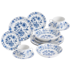 Starter-Set, 12-tlg. für 2 Personen, Form "No 41", Zwiebelmuster, kobaltblau, weißer Rand