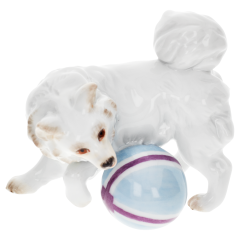 Hund Spitz mit Ball, Bunt staffiert