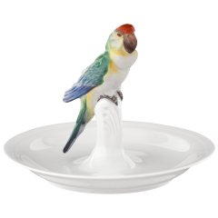 Vogel Sittich an Schale, H 11,5 cm