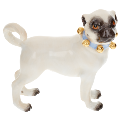 Hund Mops, mit Schellen, Bunt und gold staffiert
