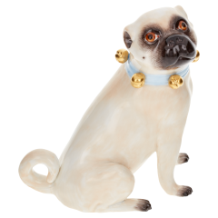 Hund Mops, mit Schellen, Bunt und gold staffiert