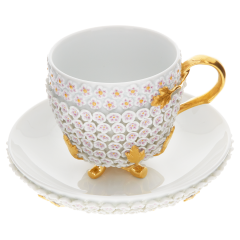 Tasse mit Schneeballblüten, H 8,5 cm