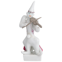 Clownskapelle Clown mit Violine, Platin staffiert, reich, 9 cm