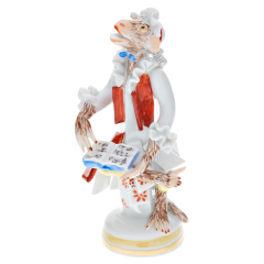 Affenmusiker Kleinpl/Sängerin, Blau und Rot staffiert, H 11 cm