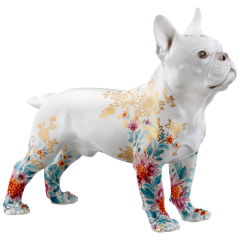 Hund Bulldogge, Rote Blüten, Lim. 100, H 16,5 cm