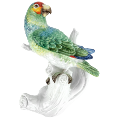 Papagei links blickend, Kombination Inglasur und Aufglasurmalerei, H 25 cm